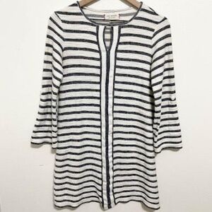 MAX EDITION WEEKEND · WHITE + GRAY STRIPED TERRY COVER-UP - XS